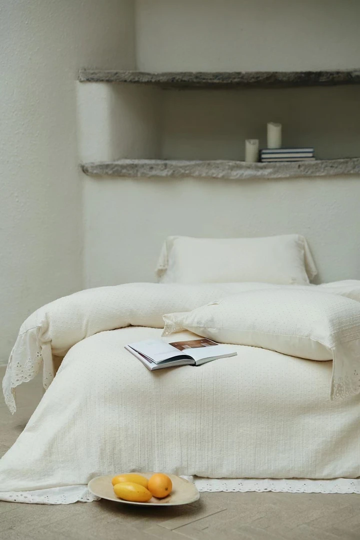 2024 新品 全棉双层纱剪花宽边蕾丝 法式浪漫柔软四件套纯色