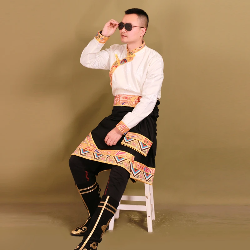 藏装裹裙男藏族服装男士半身裙锅庄金边臧裙夏衬衣锅庄裙民族风