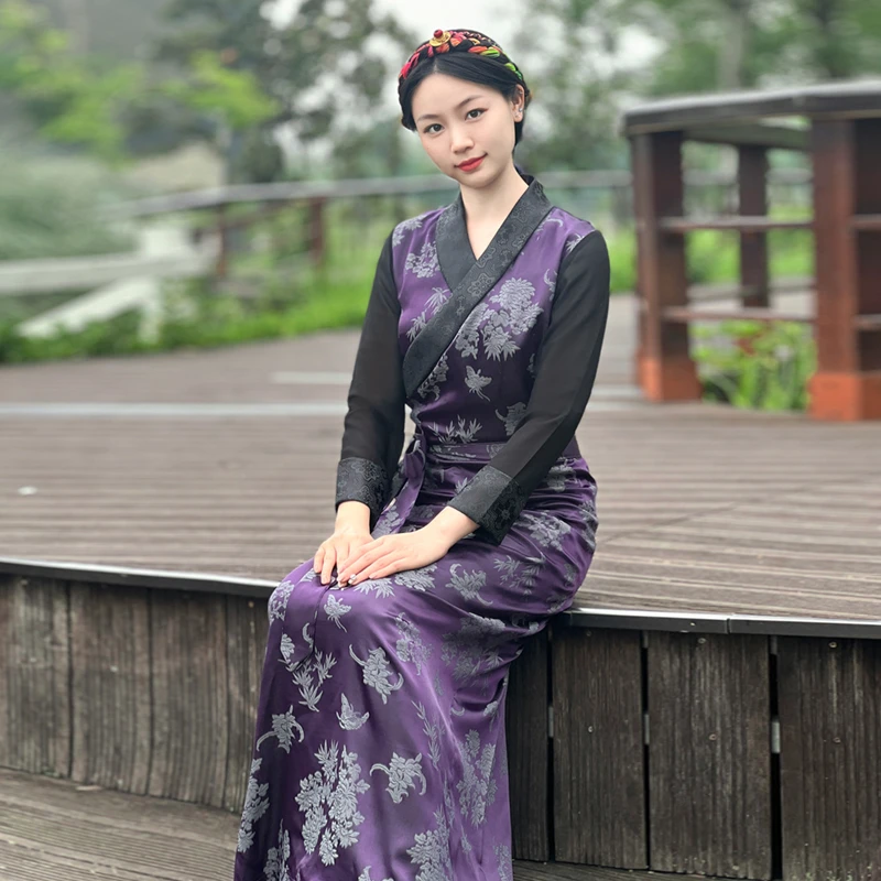 纤沫藏族服装女新款藏装拉萨服夏季拼色博拉西藏服裹裙民族风长裙