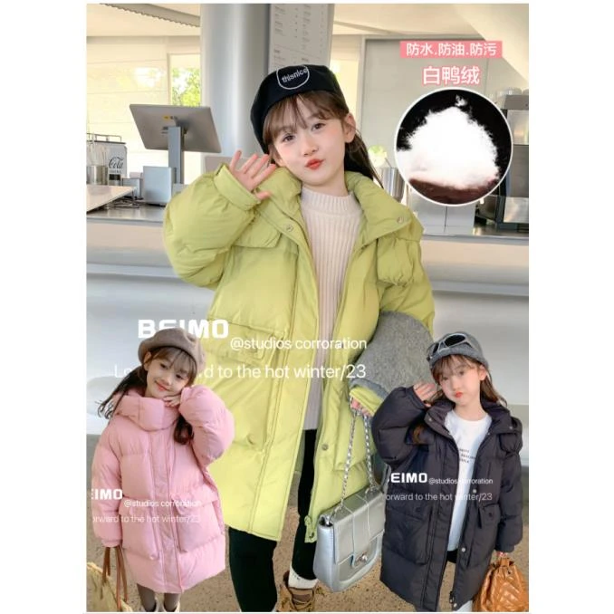 M 新款大口韩版大口袋中长款加厚加长女童羽绒服冬季