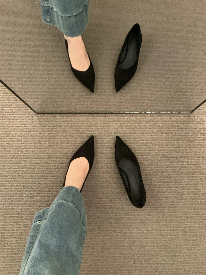 法式黑色爆款浅口高跟鞋女细跟不累脚工作鞋职业通勤绒面尖头单鞋