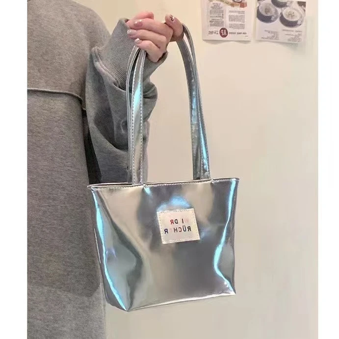 X11韩版复古银色2024新款单肩托特包简约手提包百搭时尚腋下包