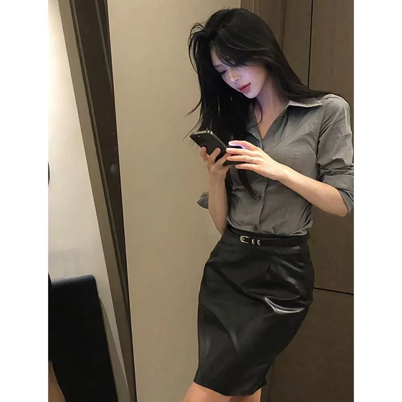 【薄荷雪糕】御姐轻熟风气质西装外套长袖V领衬衫修身高腰包臀半裙