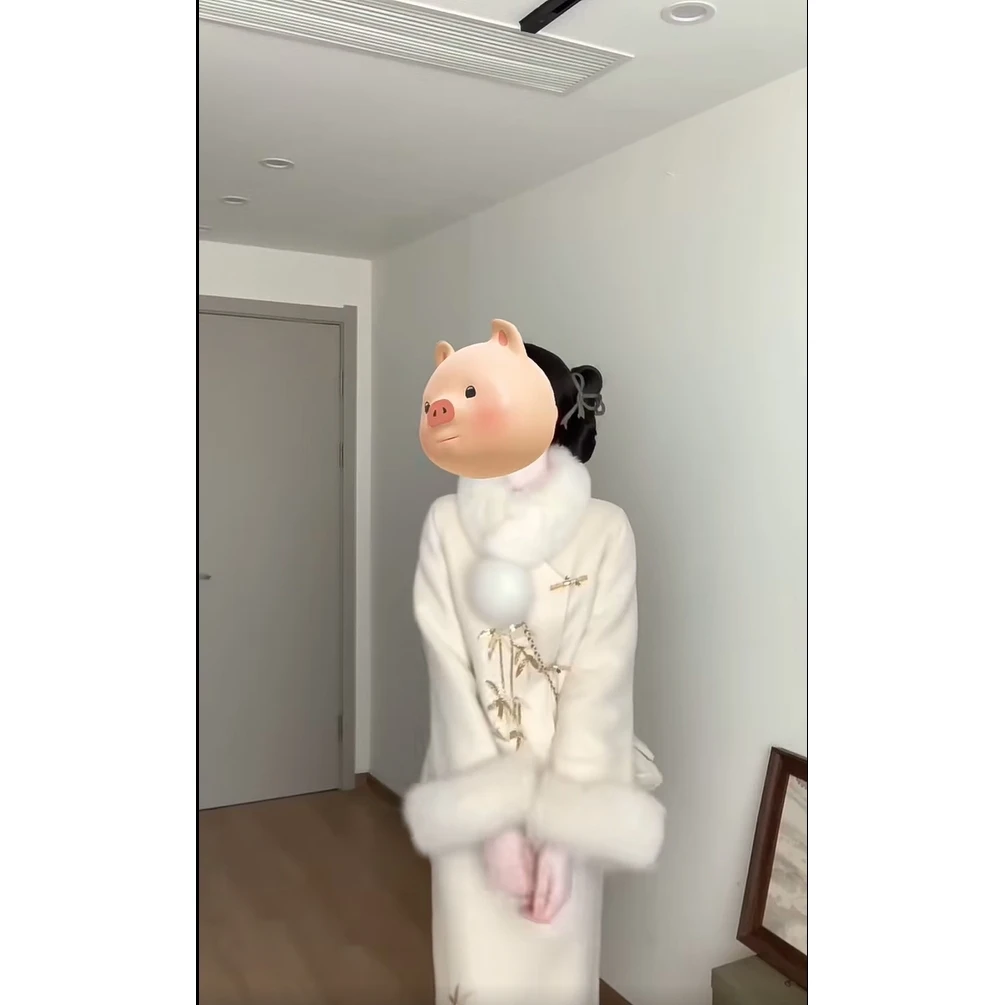 【薄荷雪糕】秋冬款高级设计新中式国风毛毛上衣外套高腰半身长裙