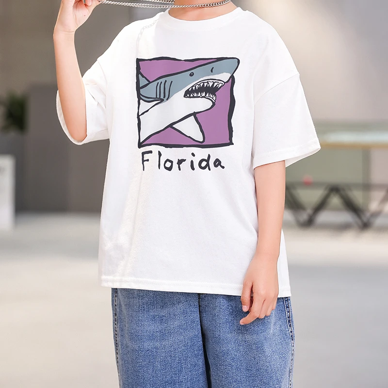 班比纳童装2025夏季新款男童短袖t恤纯棉宽松落肩儿童中大童