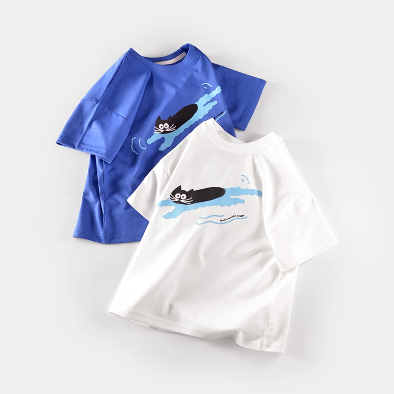 班比纳童装2025夏季新款男童短袖t恤纯棉宽松落肩儿童中大童