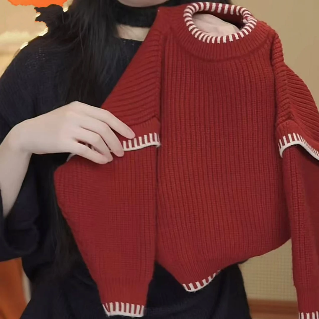 童装毛衣男童网红圆领儿童假两件灰色秋冬套头韩版卡通安哥拉红