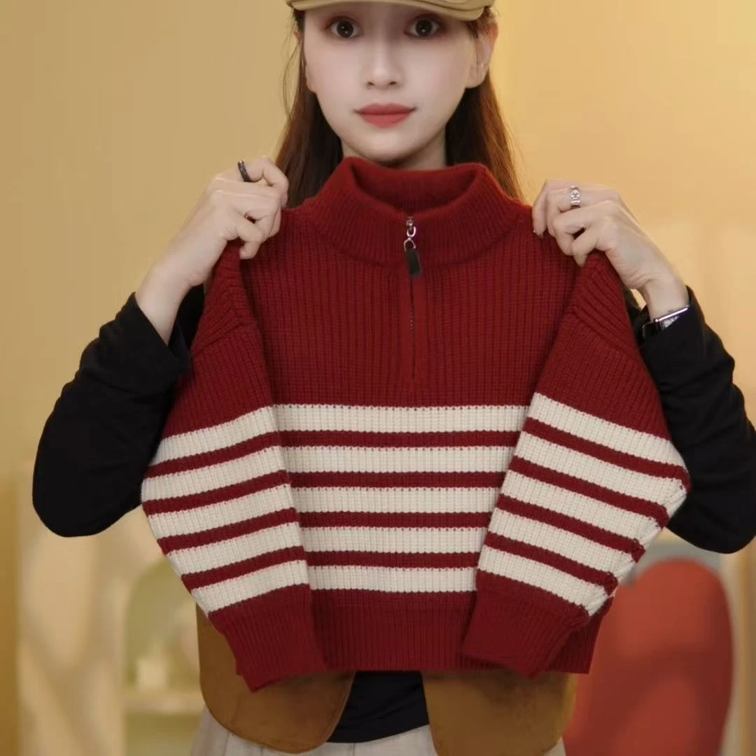 童装毛衣男童网红圆领拉链儿童半高领灰色秋冬套头韩版安哥拉红