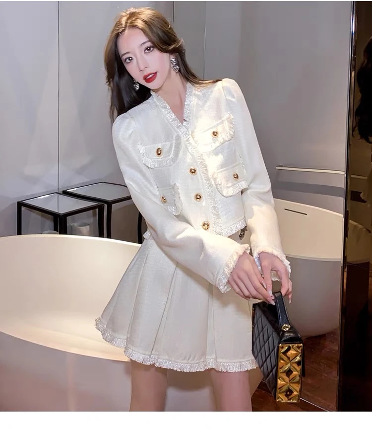 小香风白色时尚套装