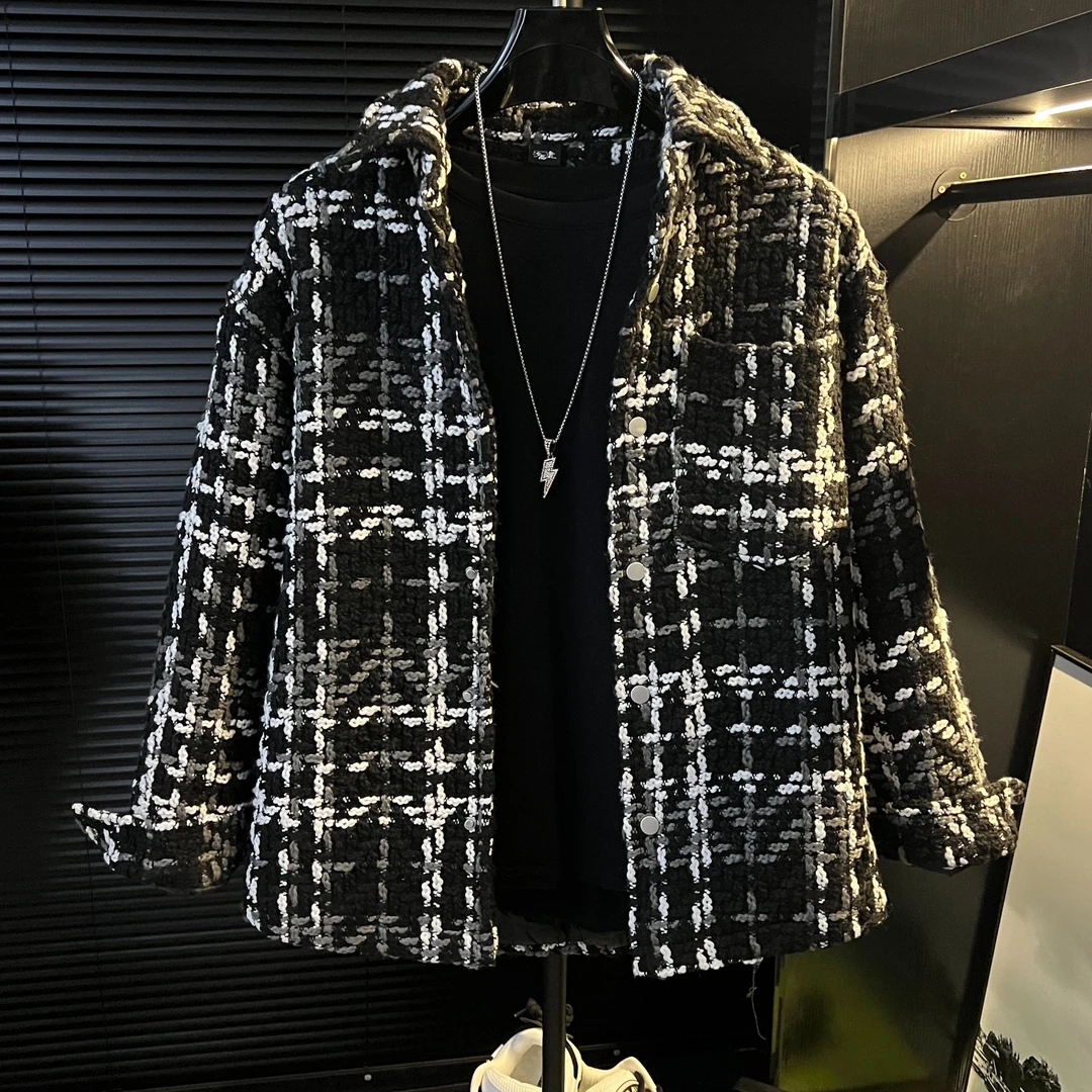 小杰-加棉加厚冬季新款编织小香风翻领外套夹克防寒保暖