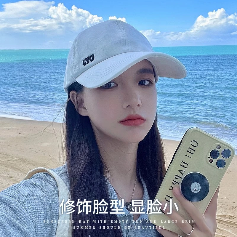 春季新款空顶帽子女时尚休闲百搭帽显脸小户外旅游鸭舌帽可扎马尾