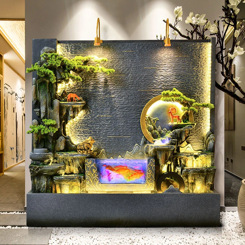 新中式水幕墙假山喷泉流水摆件玄关客厅屏风隔断庭院酒店装饰