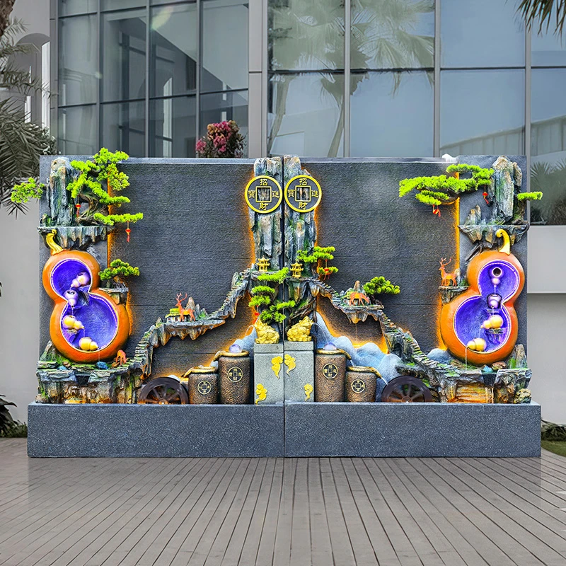 双面景观水幕墙日常送礼酒店会所办公室玄关装饰假山流水摆件