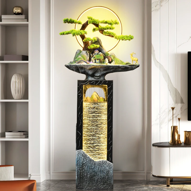 大型中式落地假山循环流水喷泉鱼缸客厅户外玄关公司开业装饰摆件