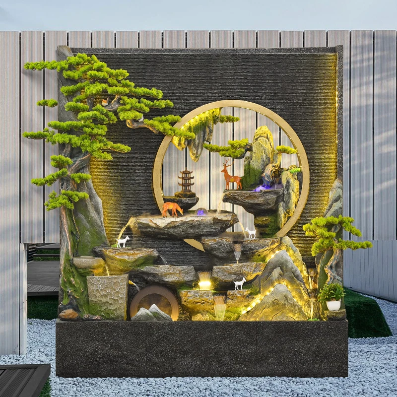 双面水幕墙落地假山循环流水喷泉鱼缸客厅户外玄关公司开业摆件