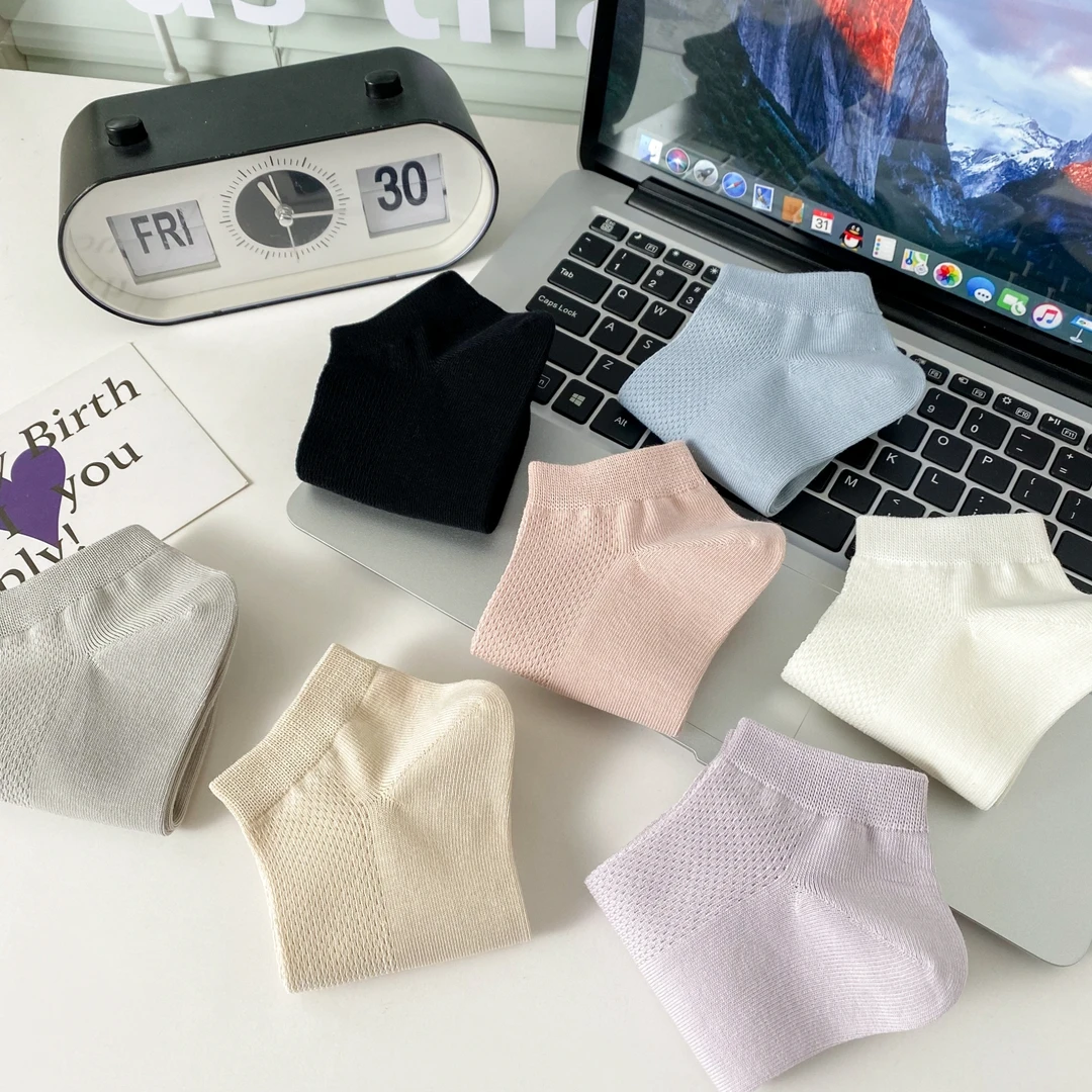 袜子女短袜夏季薄款棉网眼透气无骨袜子白色防臭运动袜短袜女百搭