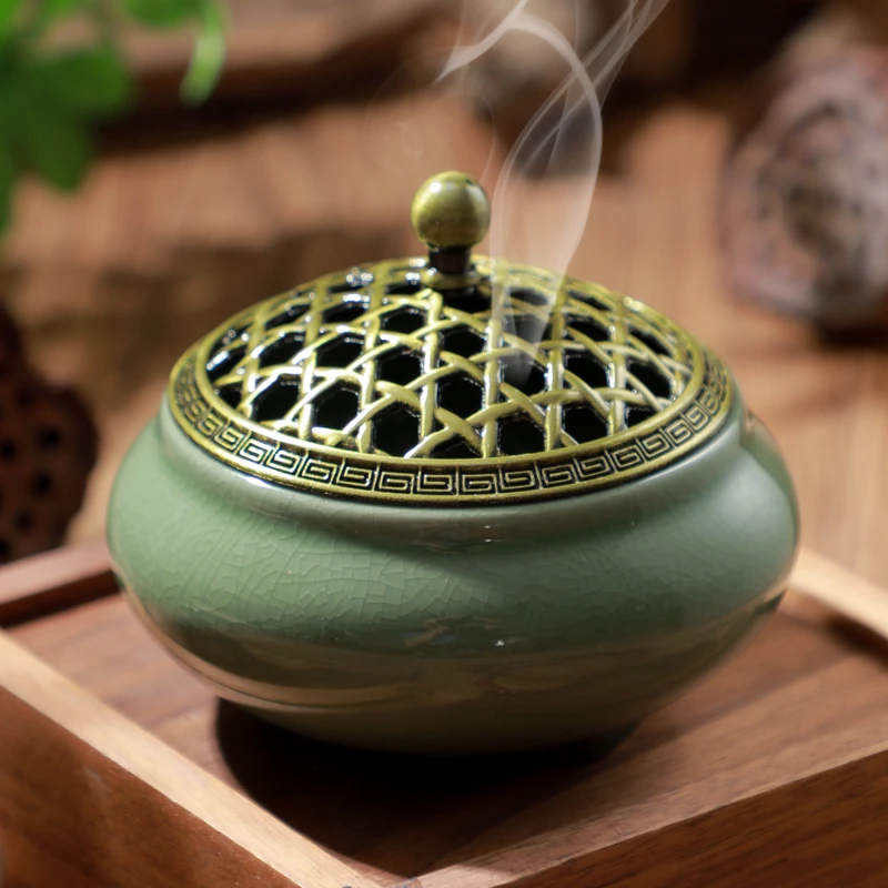 香炉家用艾条熏艾熏铜香炉室内薰炉焚香盒陶瓷檀香蚊香香薰盘中式
