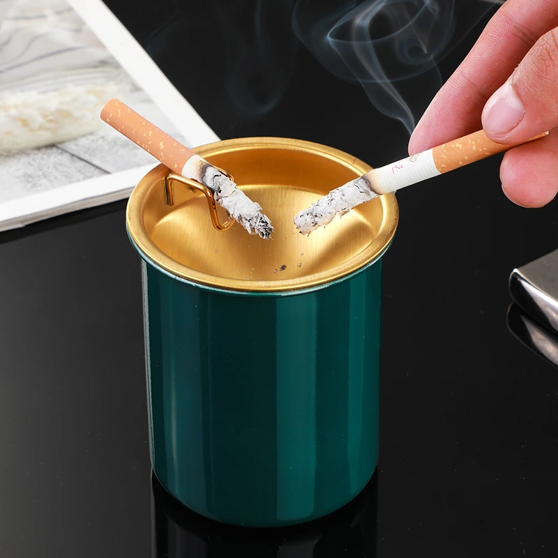 防飞灰烟灰缸不锈钢家用带盖创意漏斗个性客厅卧室防摔烟灰缸防风