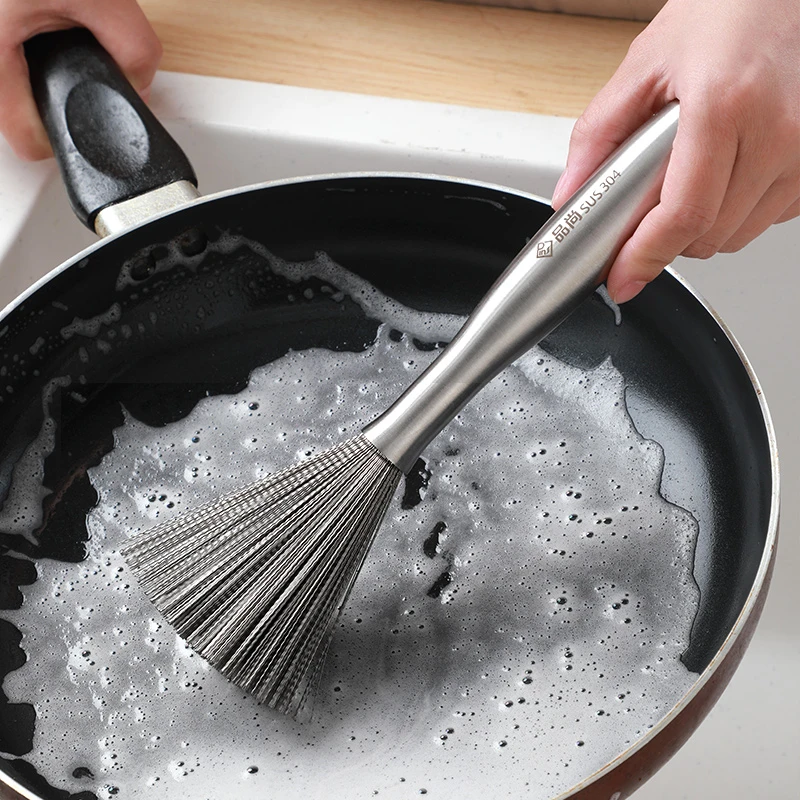 304不锈钢锅刷厨房长柄刷锅不锈钢丝洗锅刷子家用不掉丝清洗刷洗