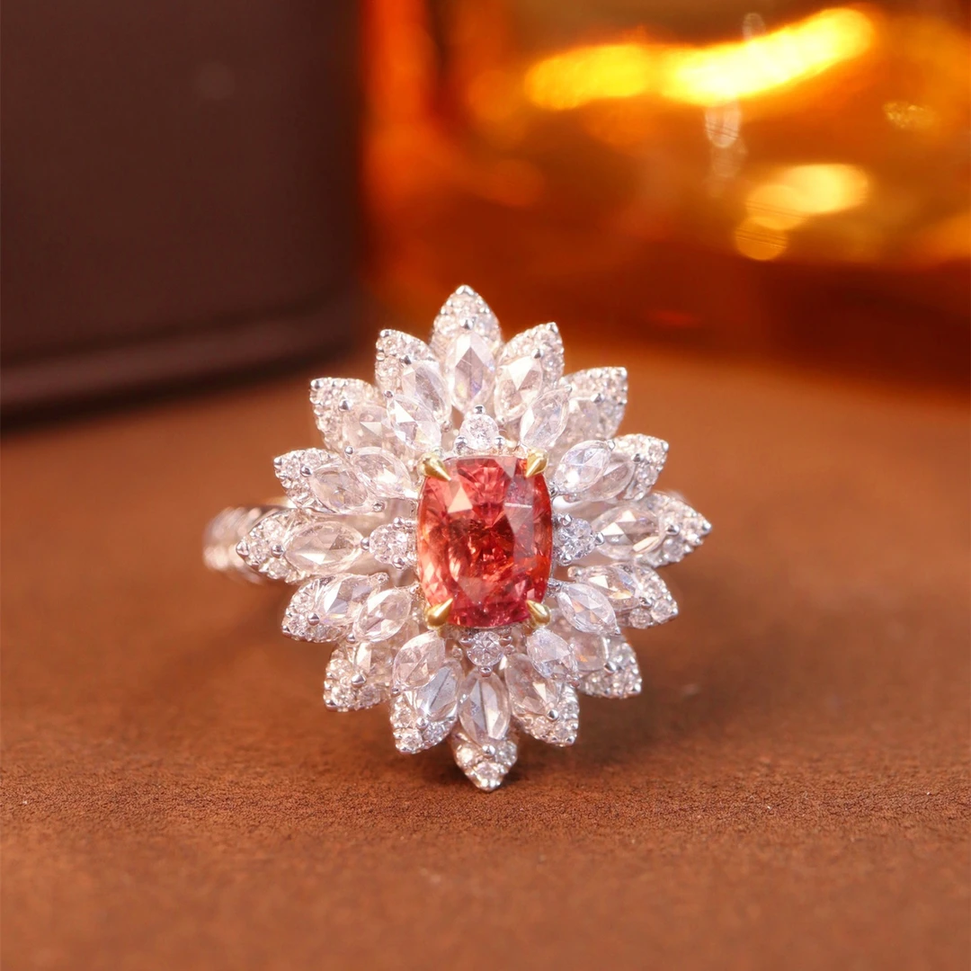 帕帕拉恰戒指/1.54ct天然帕帕拉恰18K金钻石戒指附AIGS证#HC