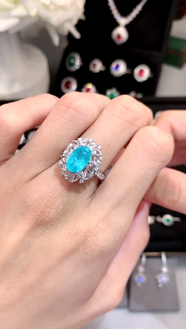 【闪购商品】帕拉依巴碧玺戒指18K金镶嵌2.16 ct/天然宝石/