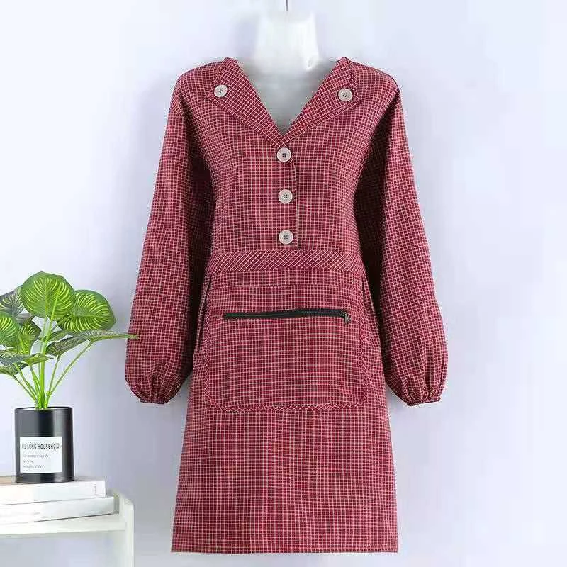 长袖翻领围裙拉链兜厨房家用时尚爆款防污网红新款上班工作服罩衣