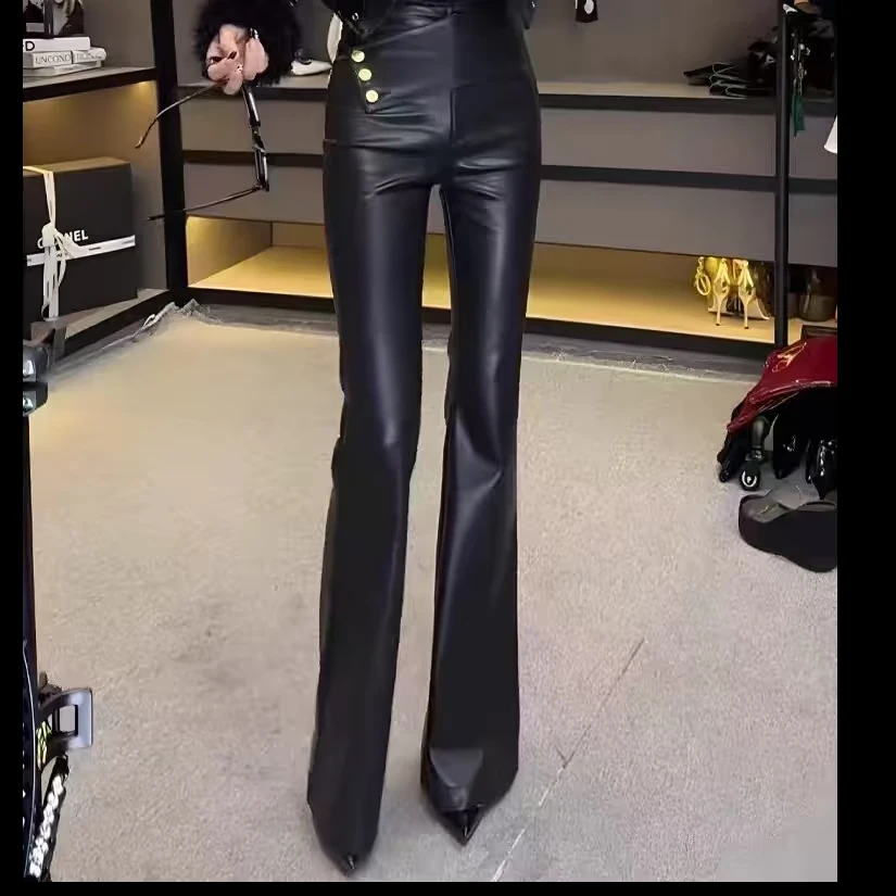 〈高个子160以上〉黑色加绒皮裤休身裤女秋冬高腰显瘦气质百搭PU裤