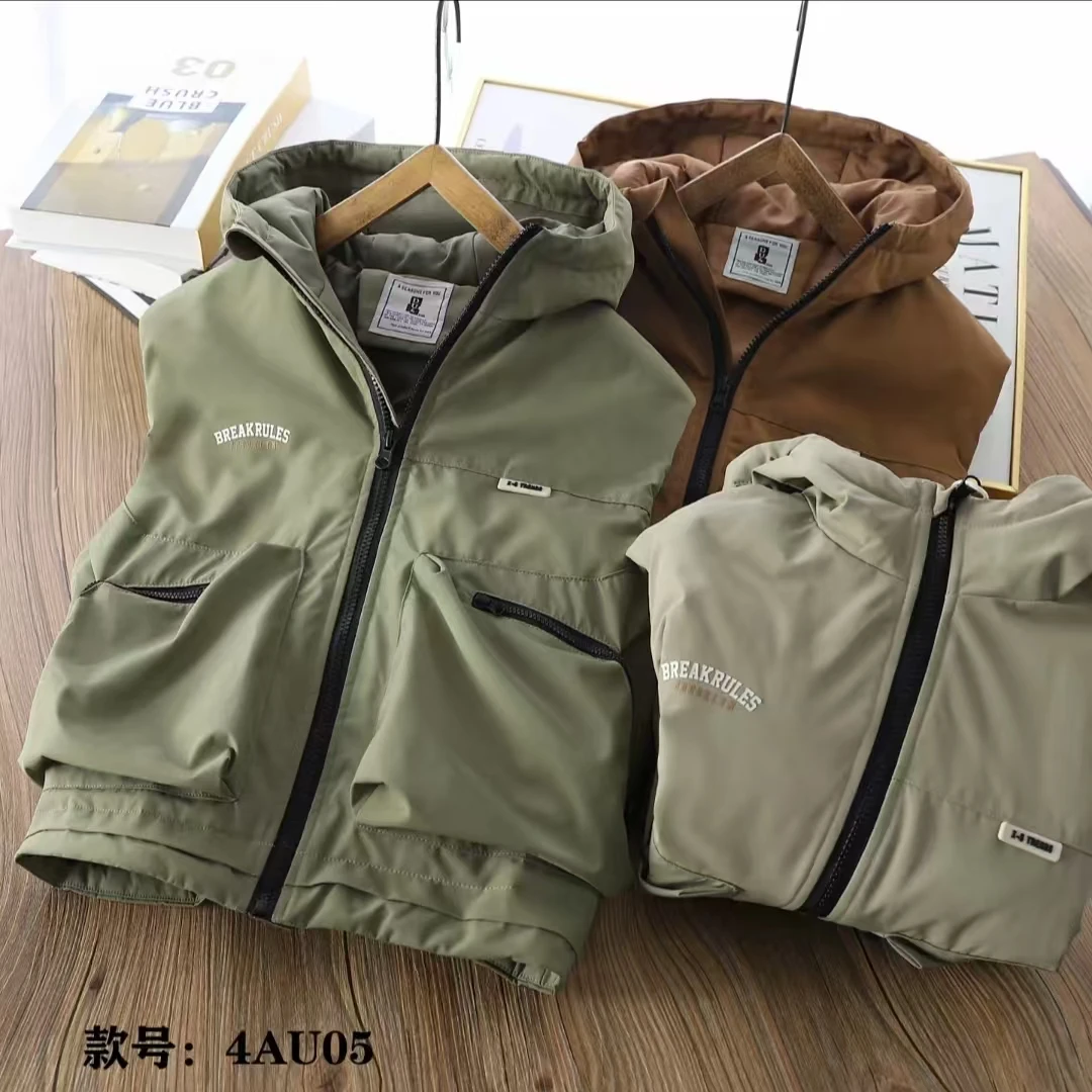 儿童马甲中大童2024秋冬新休闲无袖连帽马甲-4AU05