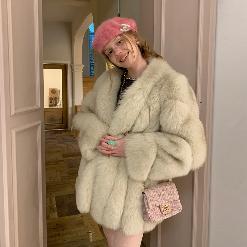 北麋「尤物玫瑰」时髦随性整皮狐狸毛皮草年轻款新款外套女中长款冬