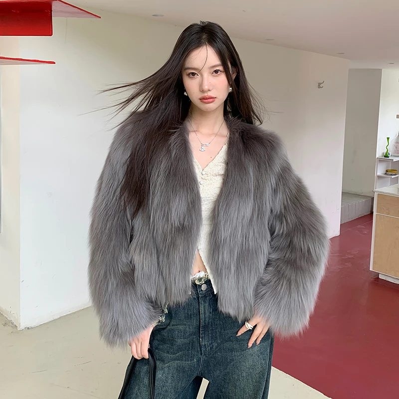 整皮狐狸毛腹毛极简外套女短款 高级年轻款名媛毛毛大衣秋冬新款