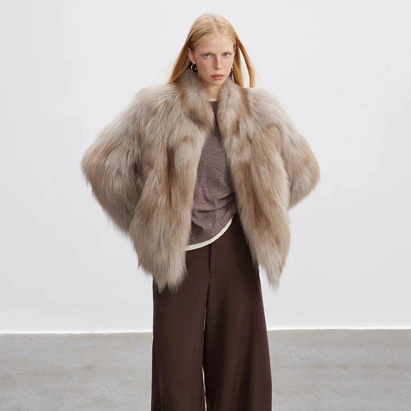 北麋「浮生若梦2.0」飘逸随性松弛彩狐狐狸毛立领皮草外套女短款