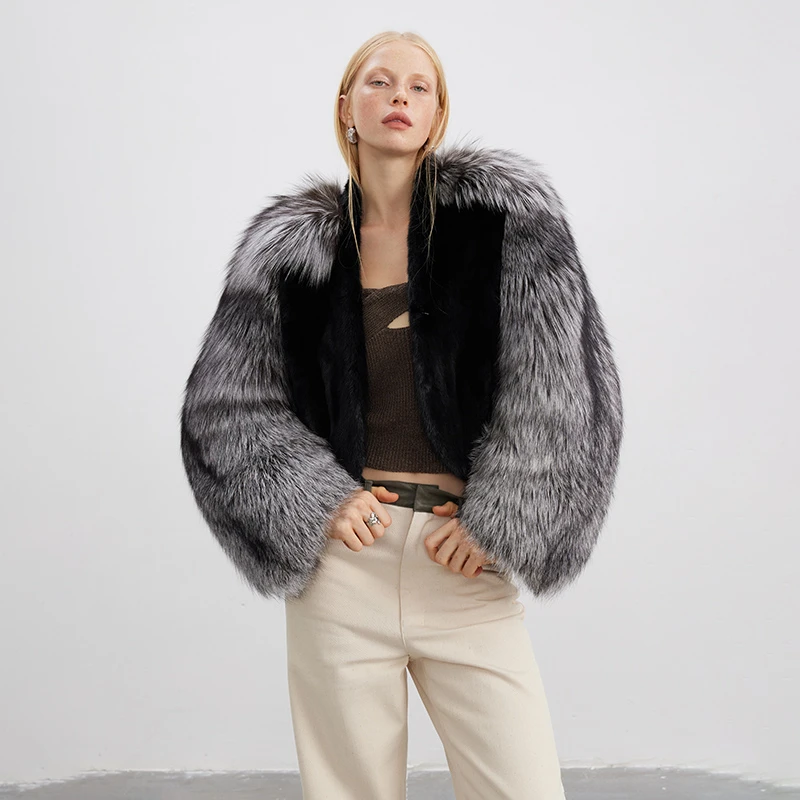 北麋野性整皮彩狐狐狸毛丹麦进口宝嘉美黑色整貂水貂皮草外套女短