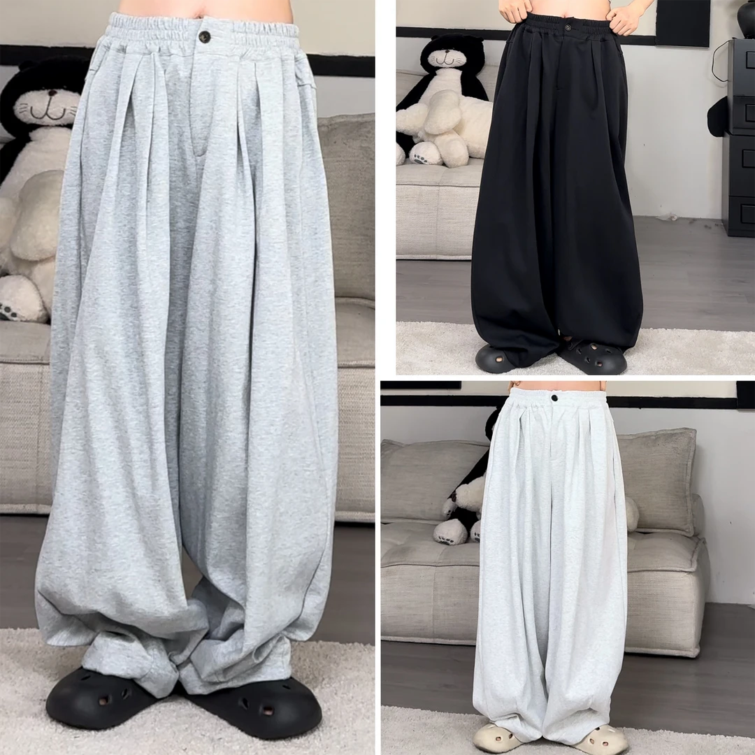 橘子罐头24新款百搭三色直筒休闲高腰宽松垂感休闲卫裤