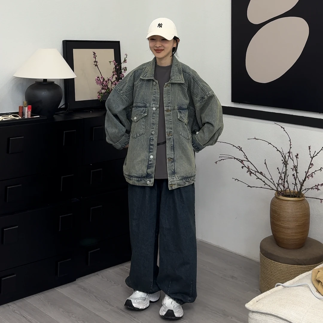 橘子罐头24新款美式复古宽松港风百搭潮流牛仔外套