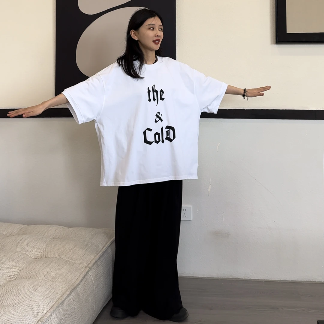 橘子罐头新款百搭简约字母印花情侣经典白色夏季休闲宽松T恤