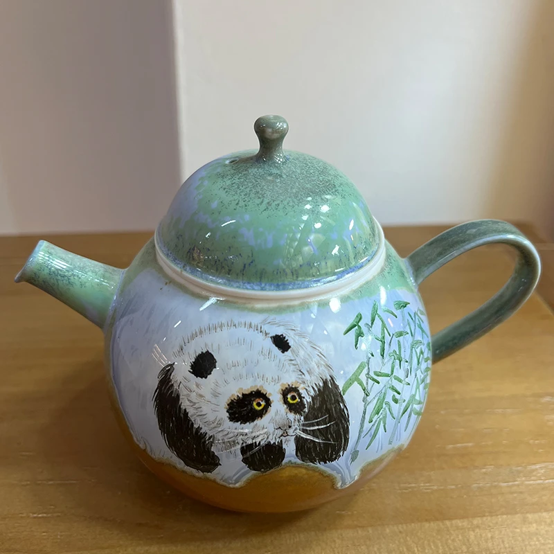 20邓文生熊猫手绘茶壶