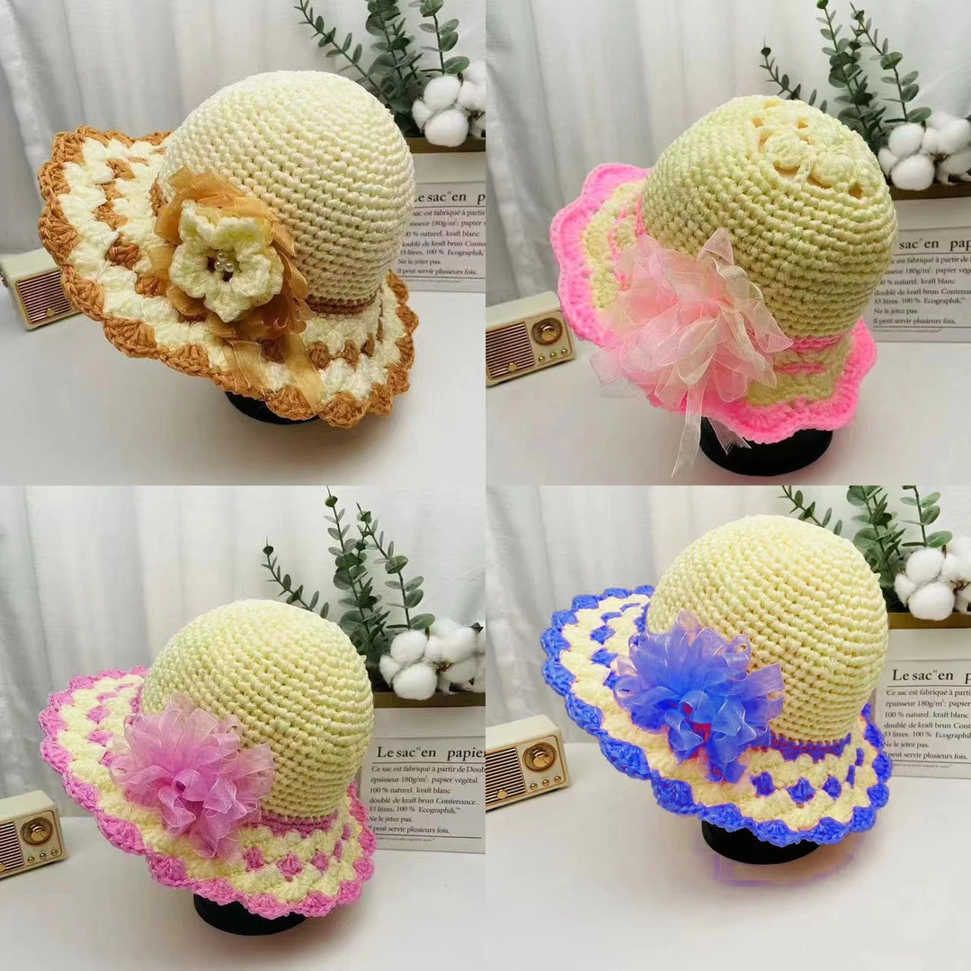 （小美手作）【材料包】新款钩线渔夫帽遮阳帽防晒雪纱带丝带手工编织