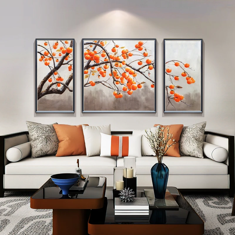 【事事如意】手绘油画中式柿子美式客厅装饰画挂画沙发背景墙画简约