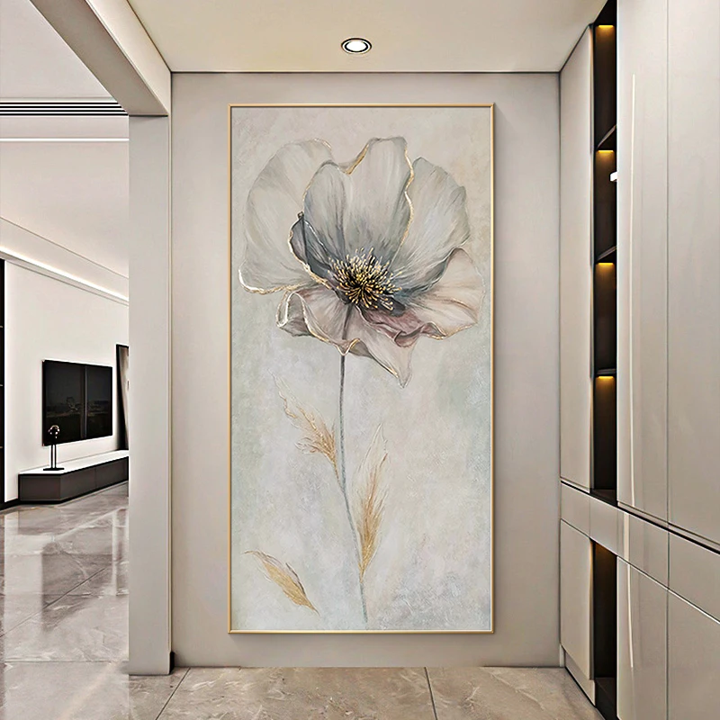 【遇见花开】手绘油画花卉玄关画轻奢装饰画入户走廊过道简约挂画