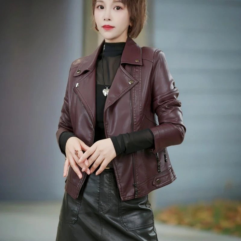 【省心穿搭】修身百搭皮衣女外套25短款洋气女机车小西装翻领时尚款