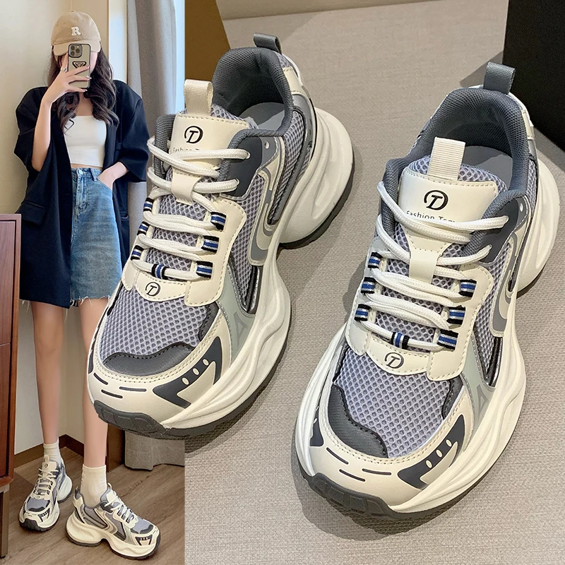 回力瑞老爹鞋女2023新款夏ins潮网红厚底百搭休闲网布透气运动鞋
