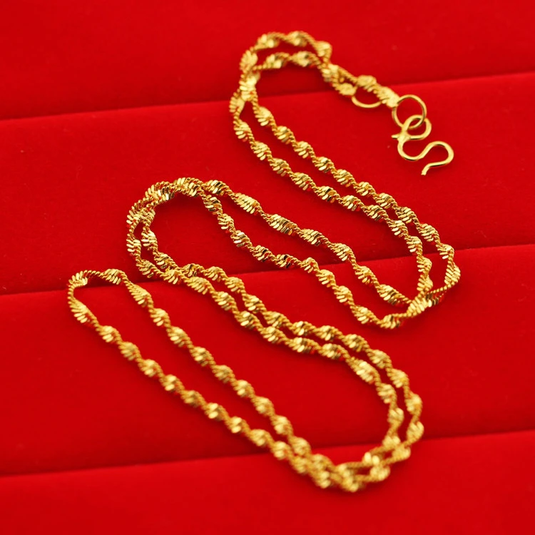 铜合金项链 金色水波纹锁骨链女细链子双水波项链