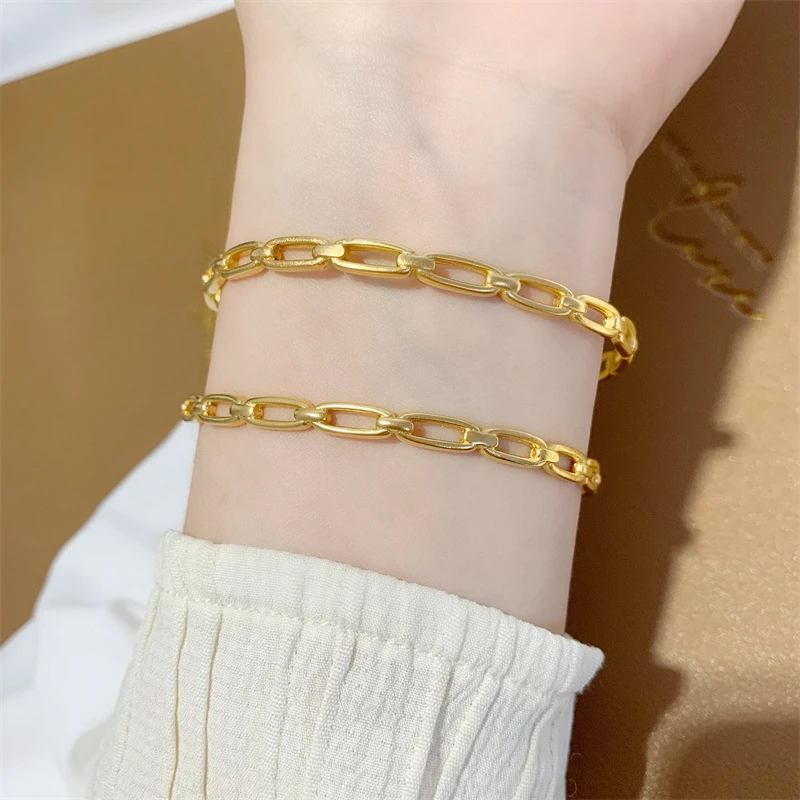 铜合金手镯 简约环扣磨砂金色手镯首饰百搭开口手环女久不掉色