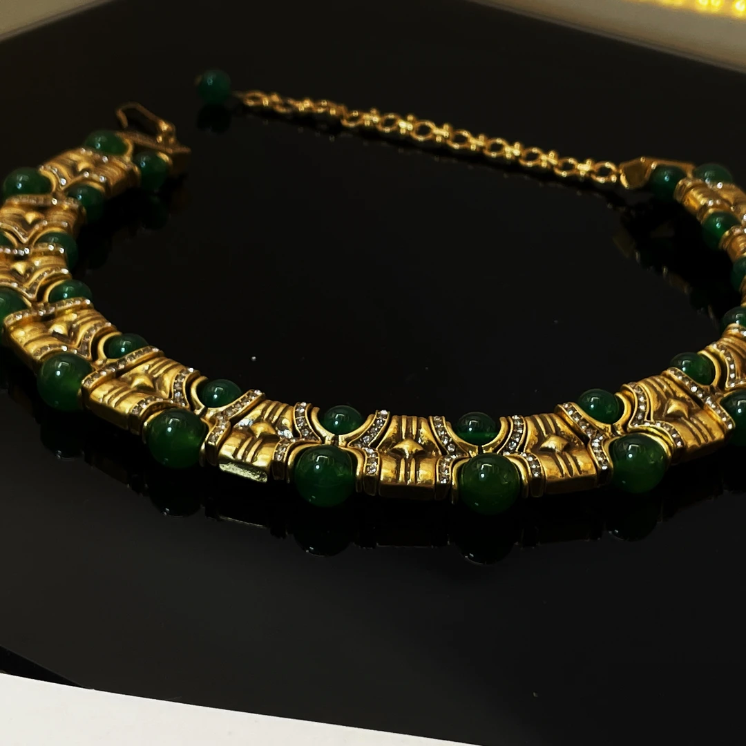 铜项链 S163项链绿色复古手工法式