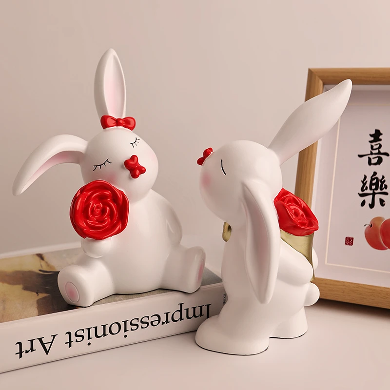 贝汉美 情侣兔子摆件结婚礼品送新人客厅装饰婚房布置订婚送礼