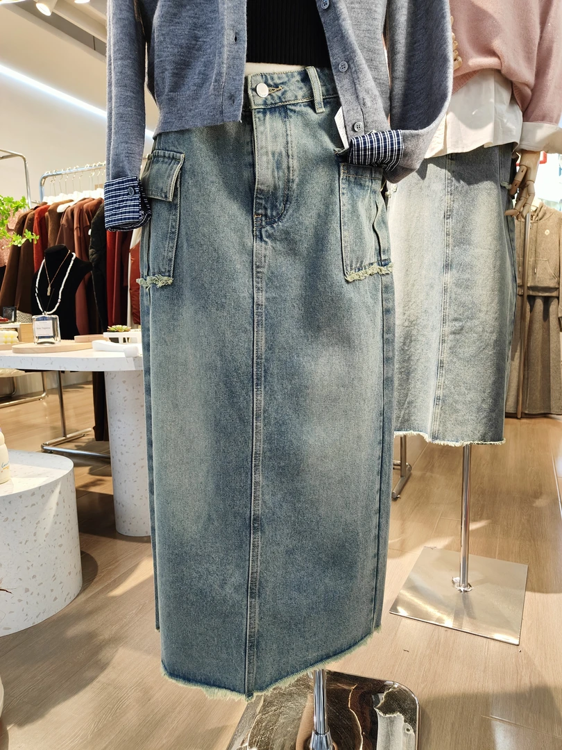 麦寻长款半裙牛仔显高显瘦百搭