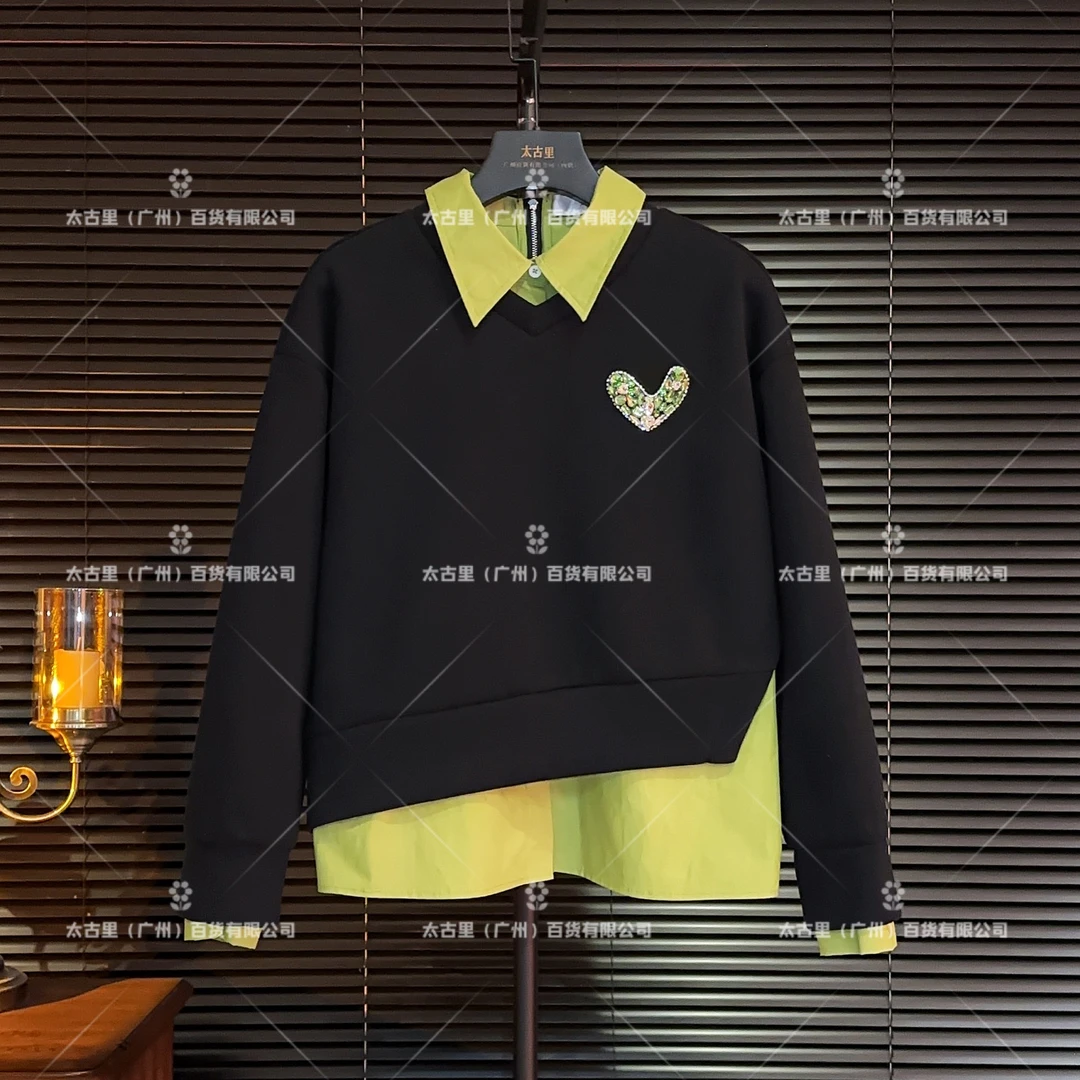 大吉专属丨秋冬设计新款奢品定制风百搭假两件加绒卫衣JC-A512