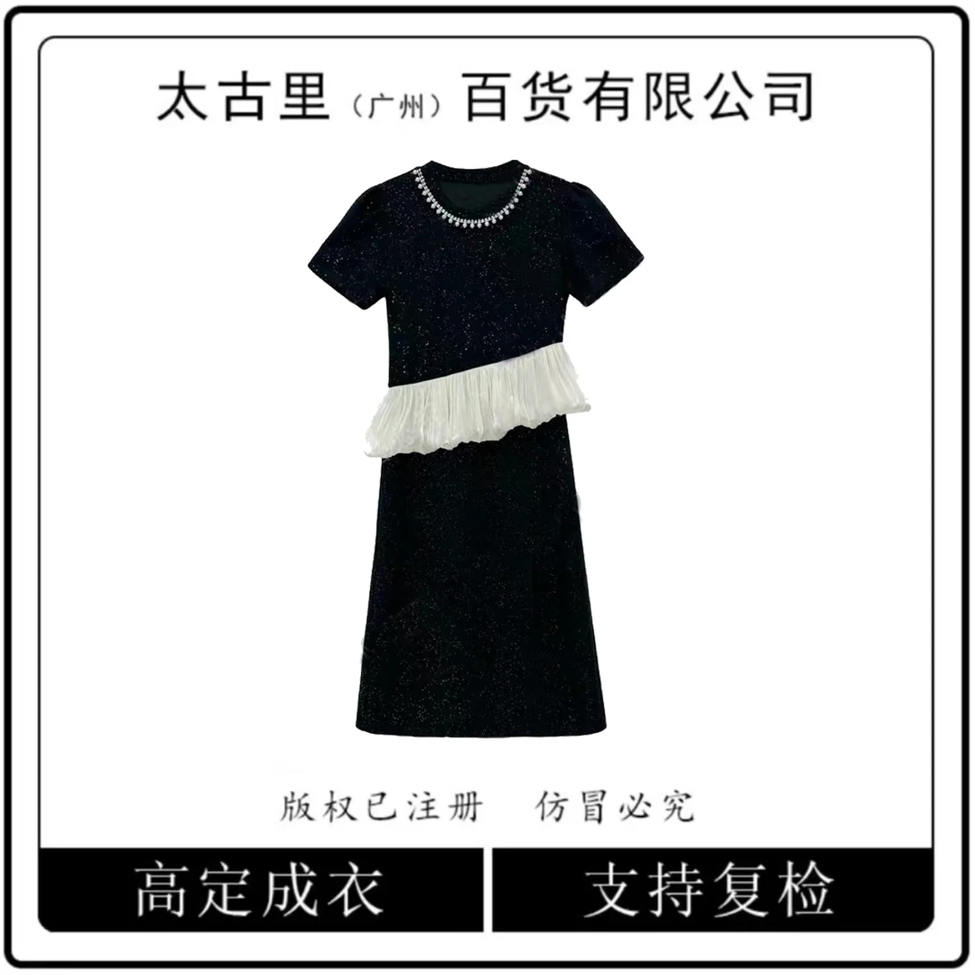 重工设计感修腰花边褶皱显瘦气质连衣裙JC-A1615