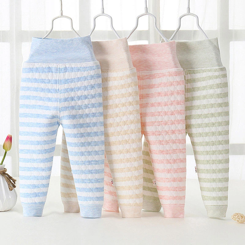 宝宝保暖裤三层夹棉儿童高腰护肚裤男童女童秋裤纯棉加厚婴儿睡裤