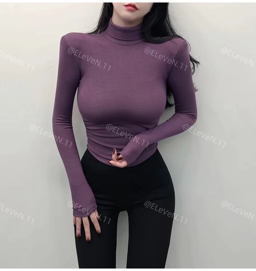 显身材~软糯高领打底衫紧身长袖t恤垫肩加绒上衣性感短款内搭秋冬